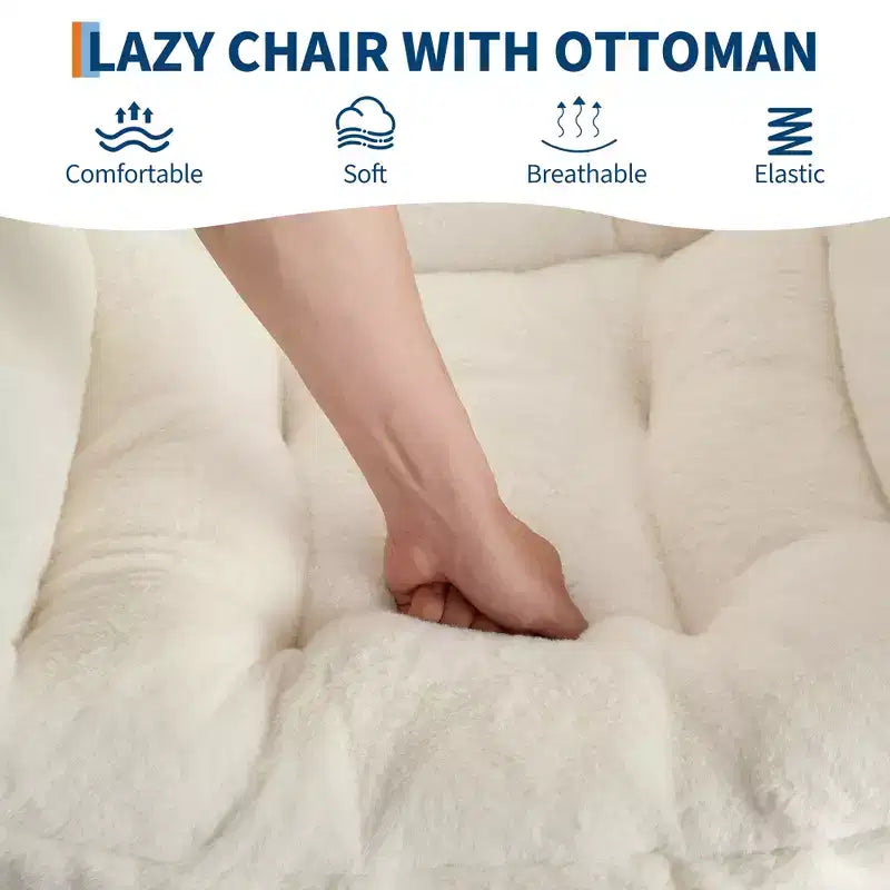 Lazy Chair with Ottoman, Modern Lounge Accent Chair,Leisure Sofa Armchair,Reading Armchair with Side Pocket for Living Room, Bedroom, Dorm & Office