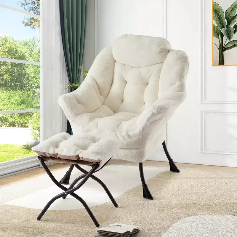 Lazy Chair with Ottoman, Modern Lounge Accent Chair,Leisure Sofa Armchair,Reading Armchair with Side Pocket for Living Room, Bedroom, Dorm & Office