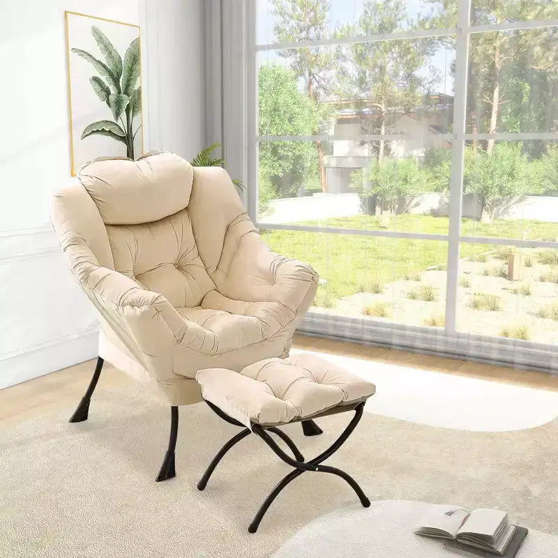 Lazy Chair with Ottoman, Modern Lounge Accent Chair,Leisure Sofa Armchair,Reading Armchair with Side Pocket for Living Room, Bedroom, Dorm & Office