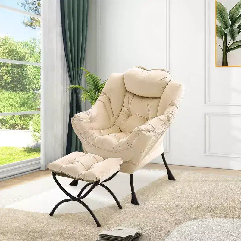 Lazy Chair with Ottoman, Modern Lounge Accent Chair,Leisure Sofa Armchair,Reading Armchair with Side Pocket for Living Room, Bedroom, Dorm & Office