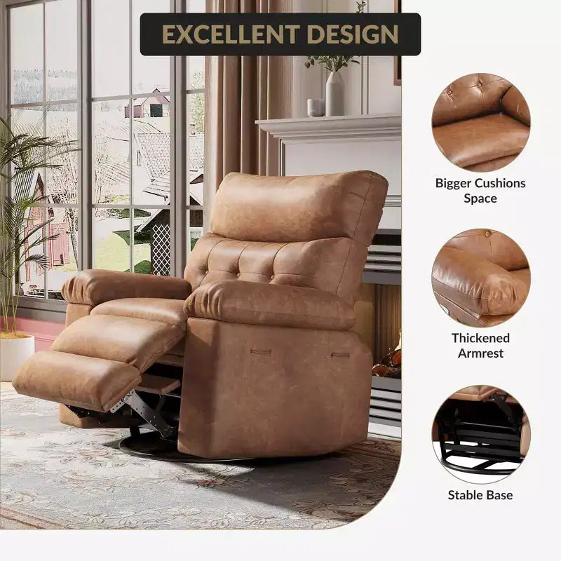 Oversized Recliner Chair,Manual Recliner Chair with 1.5X Sponge Filling and Side Pocket,Easy Recline System,Faux Leather Adult Reclining Sofa Chair