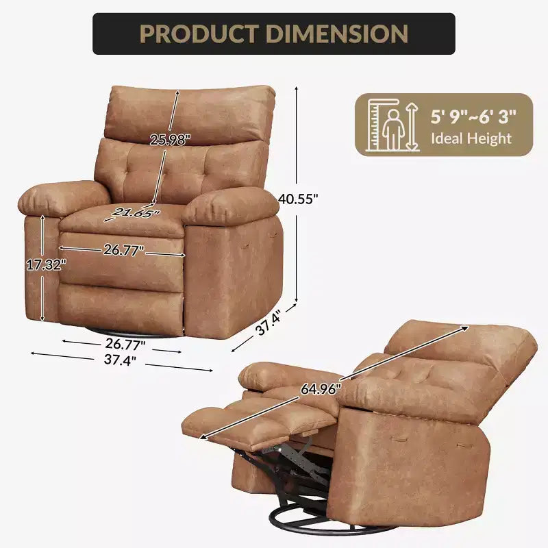 Oversized Recliner Chair,Manual Recliner Chair with 1.5X Sponge Filling and Side Pocket,Easy Recline System,Faux Leather Adult Reclining Sofa Chair