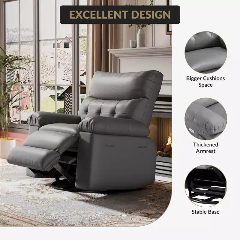 Oversized Recliner Chair,Manual Recliner Chair with 1.5X Sponge Filling and Side Pocket,Easy Recline System,Faux Leather Adult Reclining Sofa Chair