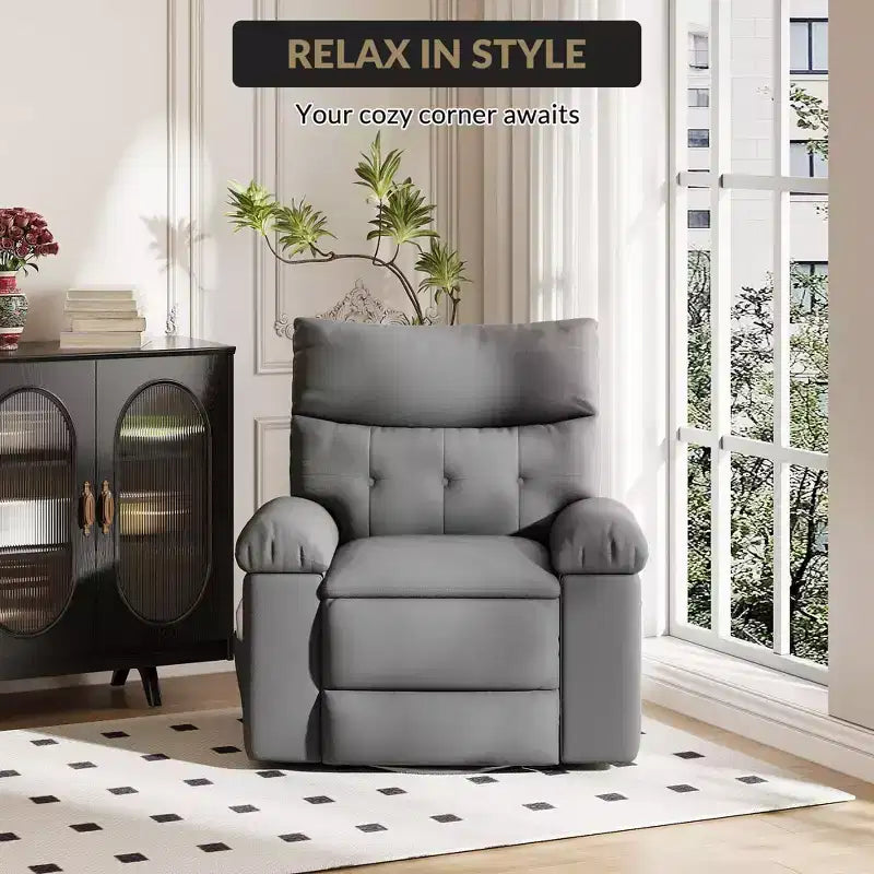 Oversized Recliner Chair,Manual Recliner Chair with 1.5X Sponge Filling and Side Pocket,Easy Recline System,Faux Leather Adult Reclining Sofa Chair