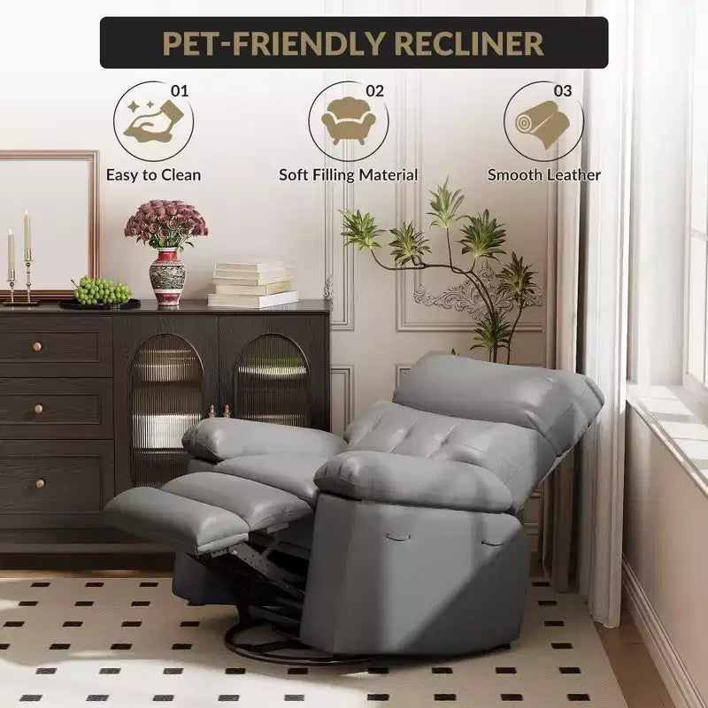 Oversized Recliner Chair,Manual Recliner Chair with 1.5X Sponge Filling and Side Pocket,Easy Recline System,Faux Leather Adult Reclining Sofa Chair