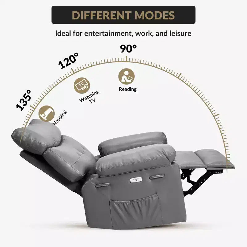 Oversized Recliner Chair,Manual Recliner Chair with 1.5X Sponge Filling and Side Pocket,Easy Recline System,Faux Leather Adult Reclining Sofa Chair