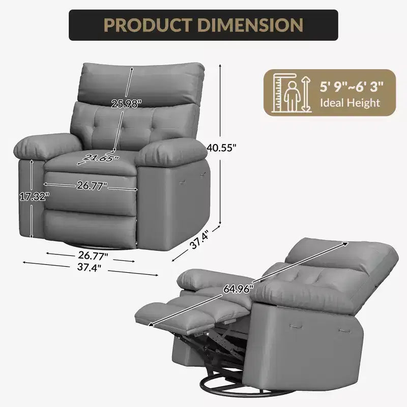 Oversized Recliner Chair,Manual Recliner Chair with 1.5X Sponge Filling and Side Pocket,Easy Recline System,Faux Leather Adult Reclining Sofa Chair