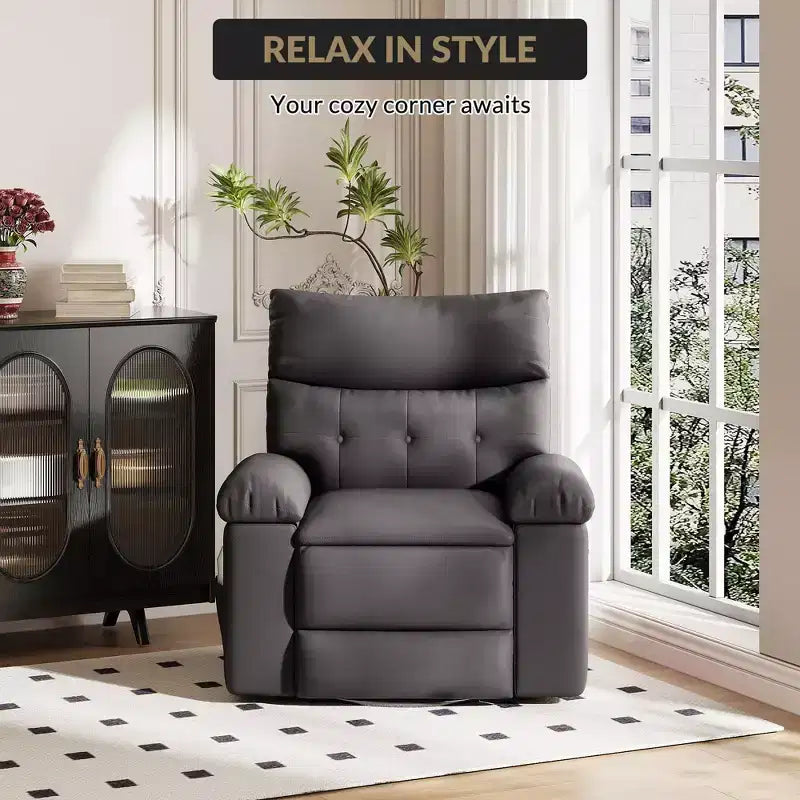 Oversized Recliner Chair,Manual Recliner Chair with 1.5X Sponge Filling and Side Pocket,Easy Recline System,Faux Leather Adult Reclining Sofa Chair