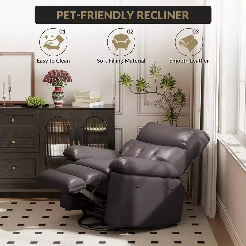 Oversized Recliner Chair,Manual Recliner Chair with 1.5X Sponge Filling and Side Pocket,Easy Recline System,Faux Leather Adult Reclining Sofa Chair