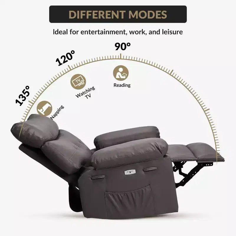 Oversized Recliner Chair,Manual Recliner Chair with 1.5X Sponge Filling and Side Pocket,Easy Recline System,Faux Leather Adult Reclining Sofa Chair