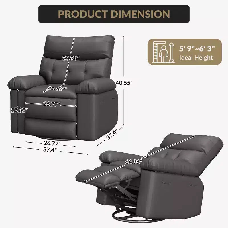 Oversized Recliner Chair,Manual Recliner Chair with 1.5X Sponge Filling and Side Pocket,Easy Recline System,Faux Leather Adult Reclining Sofa Chair