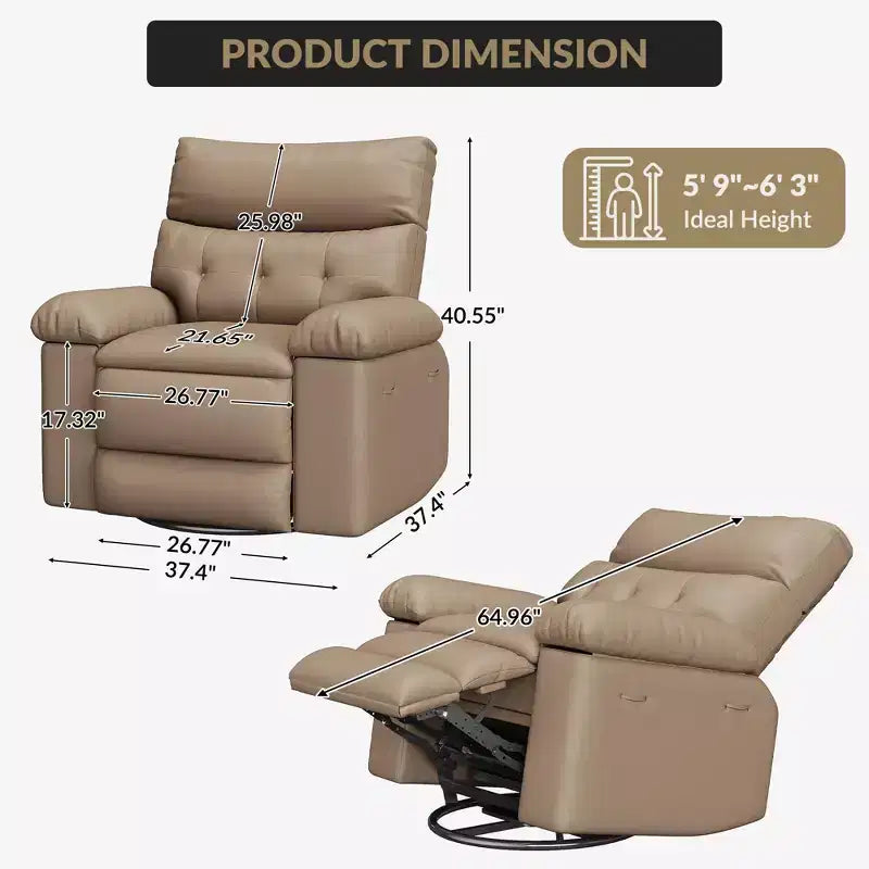 Oversized Recliner Chair,Manual Recliner Chair with 1.5X Sponge Filling and Side Pocket,Easy Recline System,Faux Leather Adult Reclining Sofa Chair