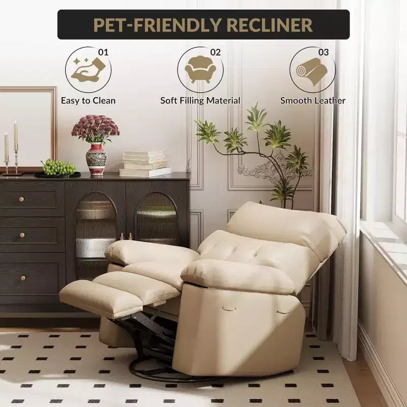Oversized Recliner Chair,Manual Recliner Chair with 1.5X Sponge Filling and Side Pocket,Easy Recline System,Faux Leather Adult Reclining Sofa Chair