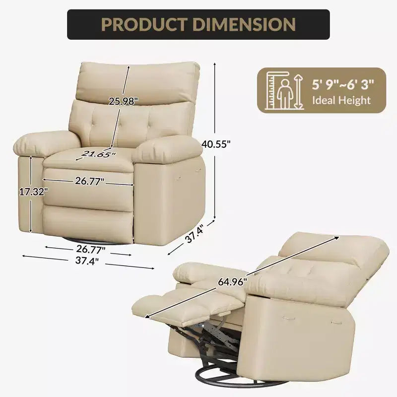 Oversized Recliner Chair,Manual Recliner Chair with 1.5X Sponge Filling and Side Pocket,Easy Recline System,Faux Leather Adult Reclining Sofa Chair