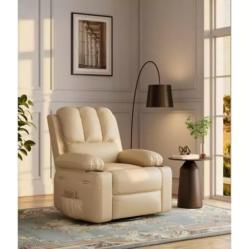 27'' Leather Recliner Chair Oversized, Overstuffed Manual Recliner Chair, with Cup Holder and Side Pockets, for Living Rooms, Max Weight 400 lbs