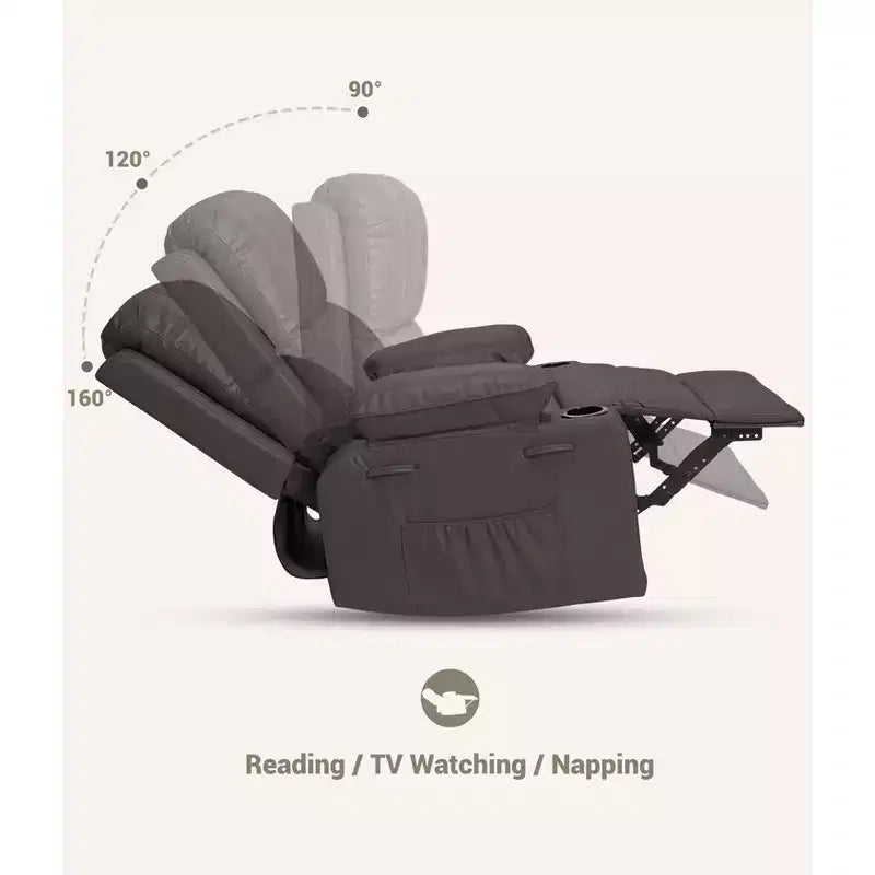 27'' Leather Recliner Chair Oversized, Overstuffed Manual Recliner Chair, with Cup Holder and Side Pockets, for Living Rooms, Max Weight 400 lbs