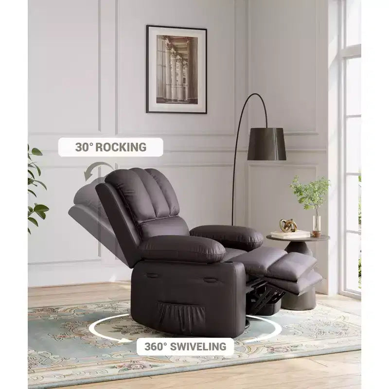 27'' Leather Recliner Chair Oversized, Overstuffed Manual Recliner Chair, with Cup Holder and Side Pockets, for Living Rooms, Max Weight 400 lbs