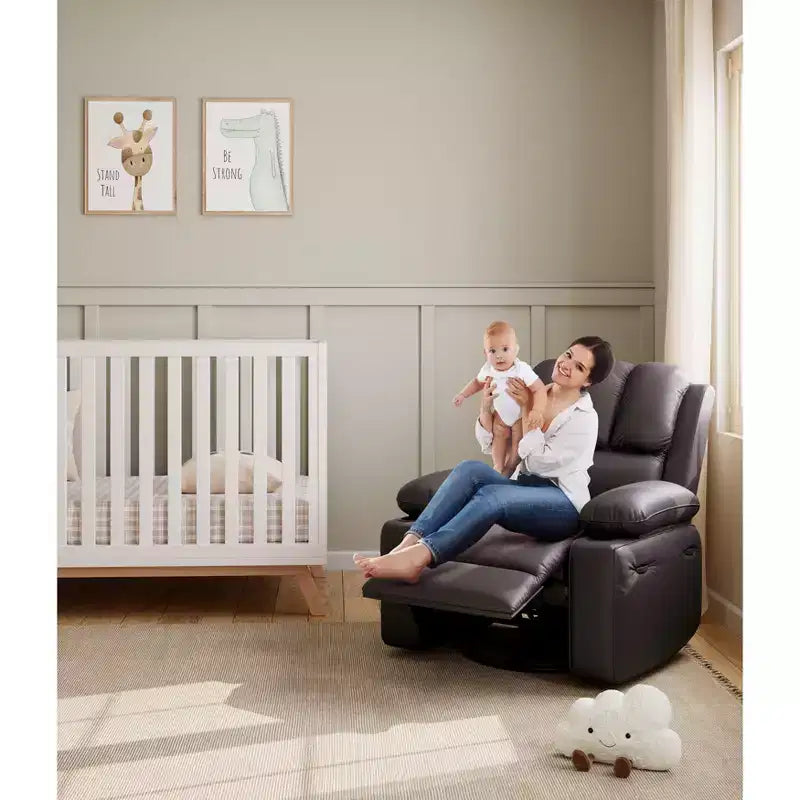 27'' Leather Recliner Chair Oversized, Overstuffed Manual Recliner Chair, with Cup Holder and Side Pockets, for Living Rooms, Max Weight 400 lbs