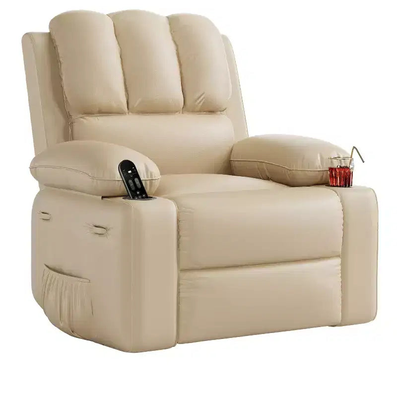 27'' Leather Recliner Chair Oversized, Overstuffed Manual Recliner Chair, with Cup Holder and Side Pockets, for Living Rooms, Max Weight 400 lbs