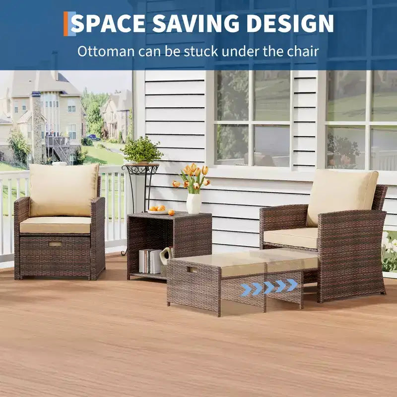 5PCS High Back Patio Conversation Set with 2 Ottomans & Table,All-Weather PE Rattan Lounge Chairs with Soft Cushions,for Balcony,Garden & Poolside