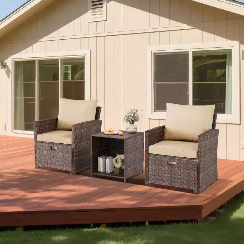 5PCS High Back Patio Conversation Set with 2 Ottomans & Table,All-Weather PE Rattan Lounge Chairs with Soft Cushions,for Balcony,Garden & Poolside
