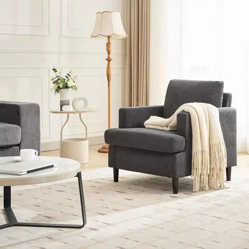 Accent Chair Modern Linen Living Room Chair for Living Room Sofa Chair with Wooden Legs Fabric Reading Living Room with Pillows Armchair