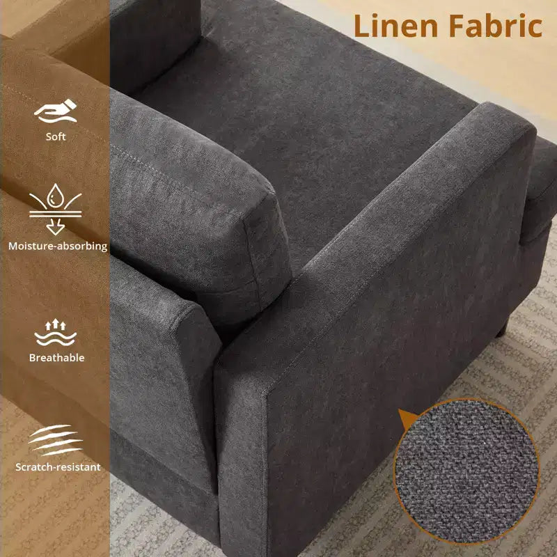 Accent Chair Modern Linen Living Room Chair for Living Room Sofa Chair with Wooden Legs Fabric Reading Living Room with Pillows Armchair