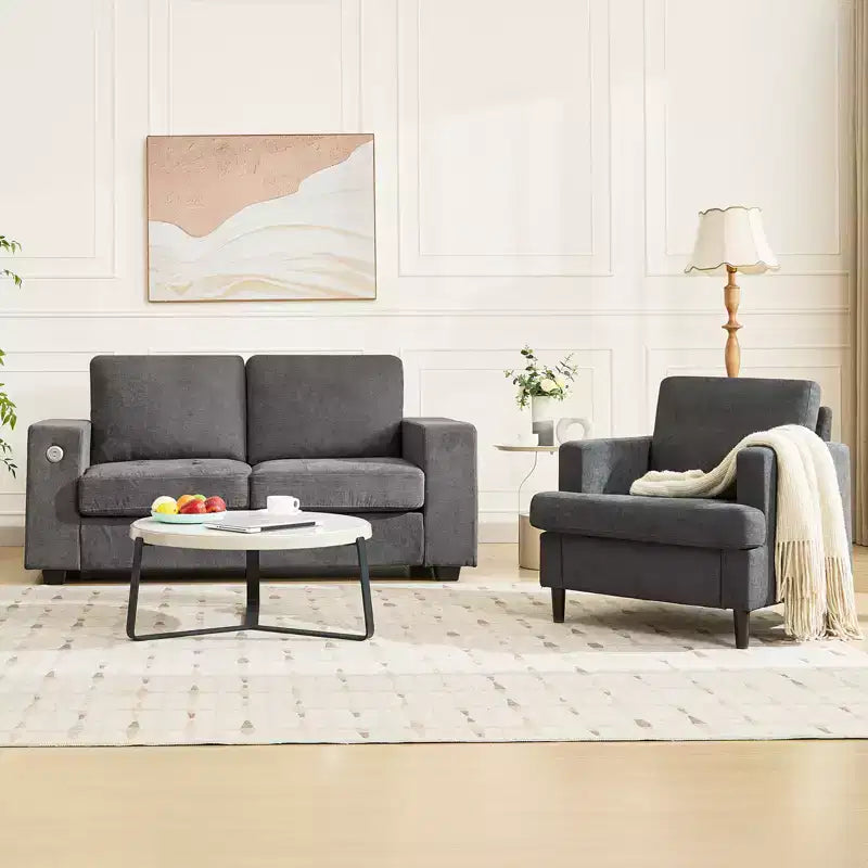 Accent Chair Modern Linen Living Room Chair for Living Room Sofa Chair with Wooden Legs Fabric Reading Living Room with Pillows Armchair