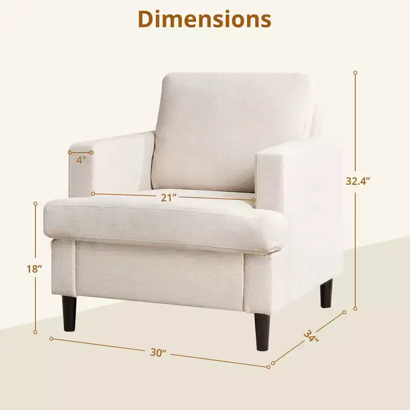 Accent Chair Modern Linen Living Room Chair for Living Room Sofa Chair with Wooden Legs Fabric Reading Living Room with Pillows Armchair