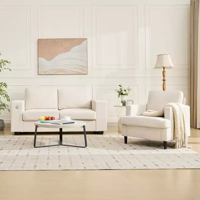 Accent Chair Modern Linen Living Room Chair for Living Room Sofa Chair with Wooden Legs Fabric Reading Living Room with Pillows Armchair