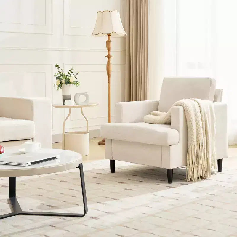 Accent Chair Modern Linen Living Room Chair for Living Room Sofa Chair with Wooden Legs Fabric Reading Living Room with Pillows Armchair