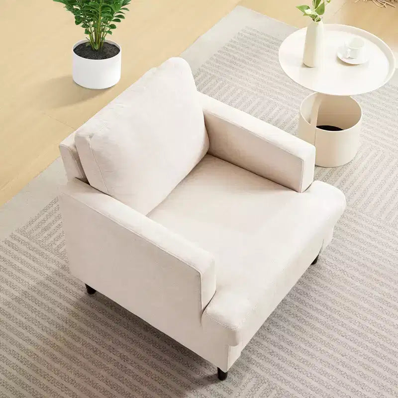 Accent Chair Modern Linen Living Room Chair for Living Room Sofa Chair with Wooden Legs Fabric Reading Living Room with Pillows Armchair