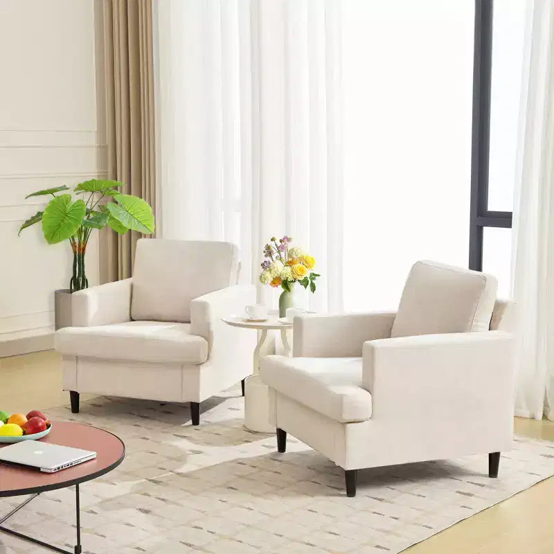 Accent Chair Modern Linen Living Room Chair for Living Room Sofa Chair with Wooden Legs Fabric Reading Living Room with Pillows Armchair