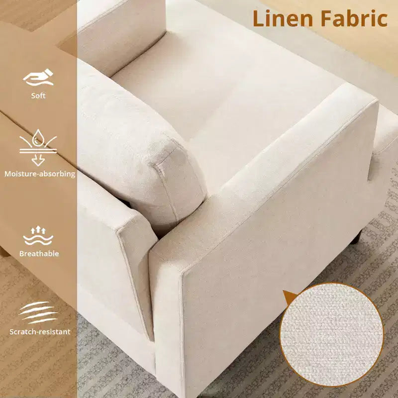 Accent Chair Modern Linen Living Room Chair for Living Room Sofa Chair with Wooden Legs Fabric Reading Living Room with Pillows Armchair