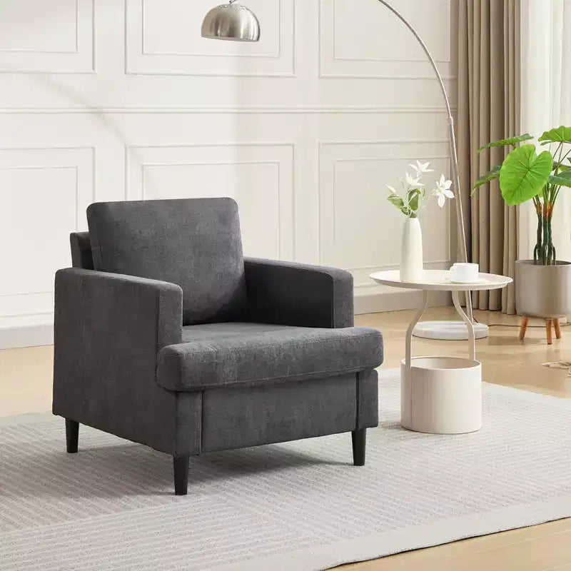 Fauteuil d'appoint moderne en lin pour salon, avec pieds en bois, fauteuil de lecture en tissu avec coussins, fauteuil.