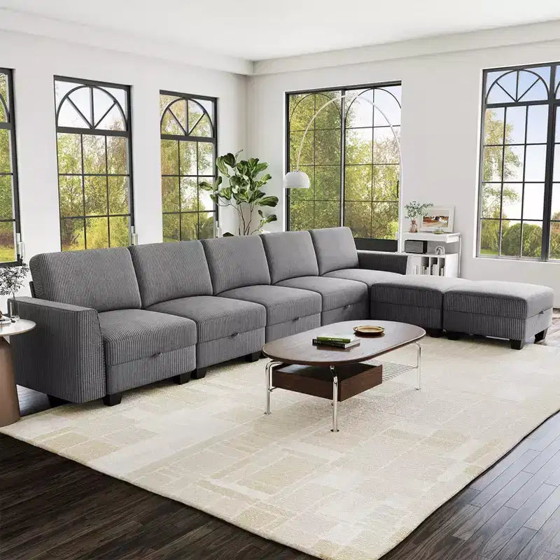 GustoWave 140''W Modular Sleeper Sofa, Sectional Sofa Bed with 7 Seat Modular Couch and Storage, Chaise