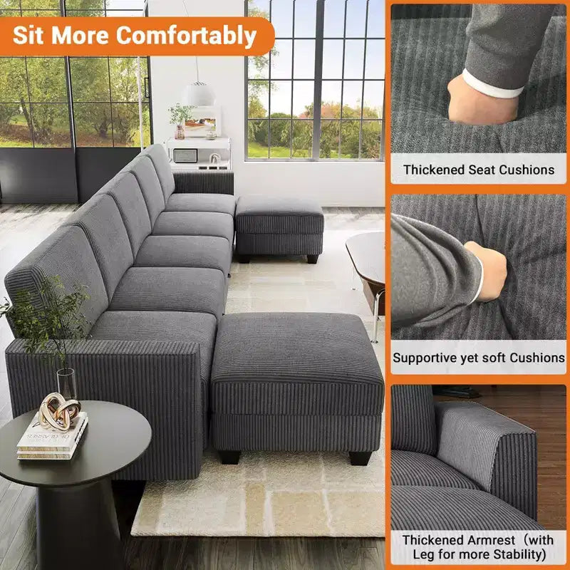 GustoWave 140''W Modular Sleeper Sofa, Sectional Sofa Bed with 7 Seat Modular Couch and Storage, Chaise