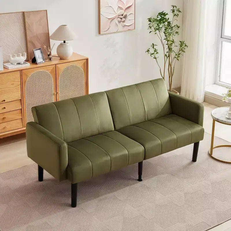 75'' Modern Convertible Futon Couch, Upholstered Solid Wood Futon Sofa, Fabric Adjustable Loveseat Sofa for Living Room