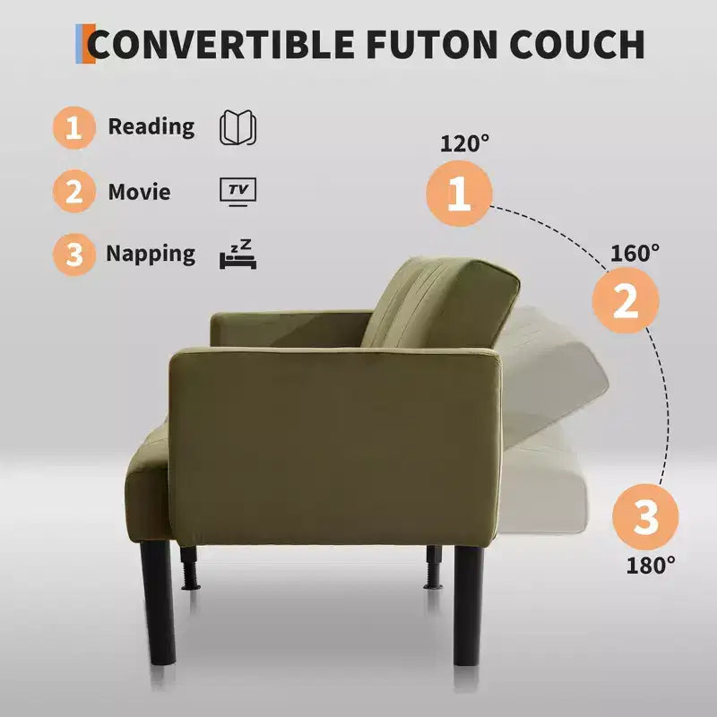 75'' Modern Convertible Futon Couch, Upholstered Solid Wood Futon Sofa, Fabric Adjustable Loveseat Sofa for Living Room