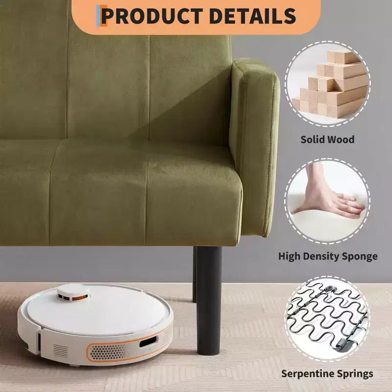 75'' Modern Convertible Futon Couch, Upholstered Solid Wood Futon Sofa, Fabric Adjustable Loveseat Sofa for Living Room