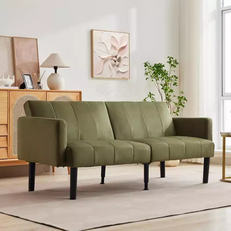 75'' Modern Convertible Futon Couch, Upholstered Solid Wood Futon Sofa, Fabric Adjustable Loveseat Sofa for Living Room