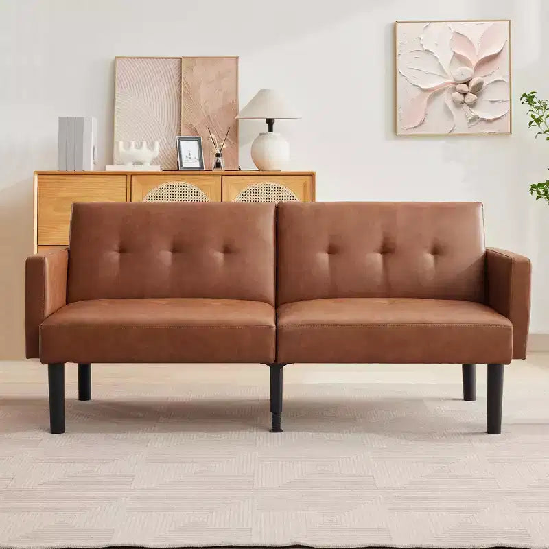 75'' Modern Convertible Futon Couch, Upholstered Solid Wood Futon Sofa, Fabric Adjustable Loveseat Sofa for Living Room