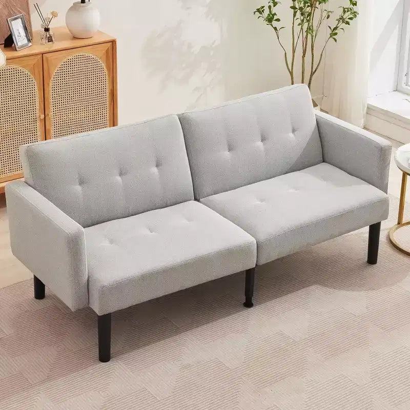 75'' Modern Convertible Futon Couch, Upholstered Solid Wood Futon Sofa, Fabric Adjustable Loveseat Sofa for Living Room