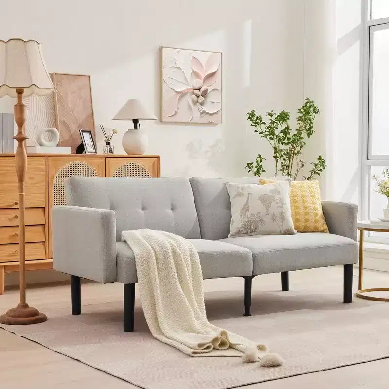75'' Modern Convertible Futon Couch, Upholstered Solid Wood Futon Sofa, Fabric Adjustable Loveseat Sofa for Living Room