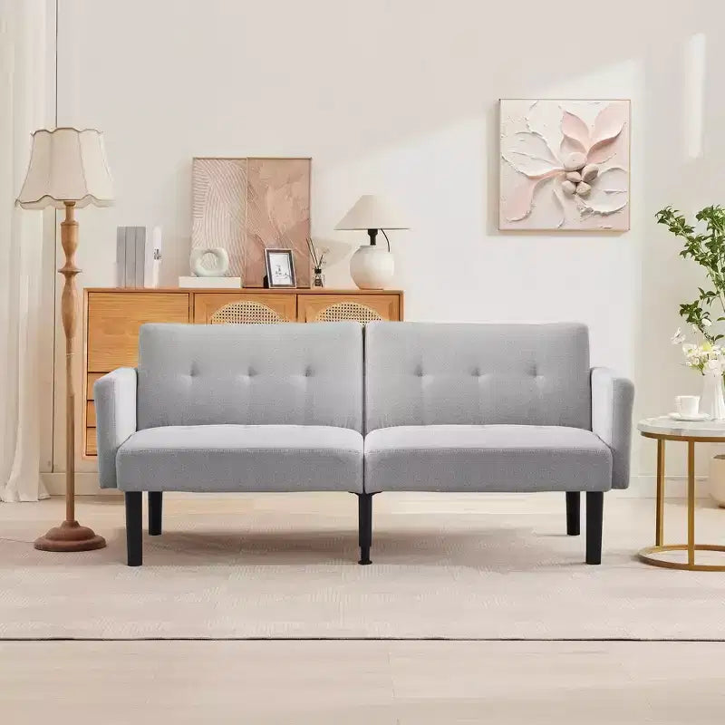 75'' Modern Convertible Futon Couch, Upholstered Solid Wood Futon Sofa, Fabric Adjustable Loveseat Sofa for Living Room