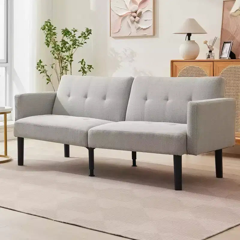 75'' Modern Convertible Futon Couch, Upholstered Solid Wood Futon Sofa, Fabric Adjustable Loveseat Sofa for Living Room