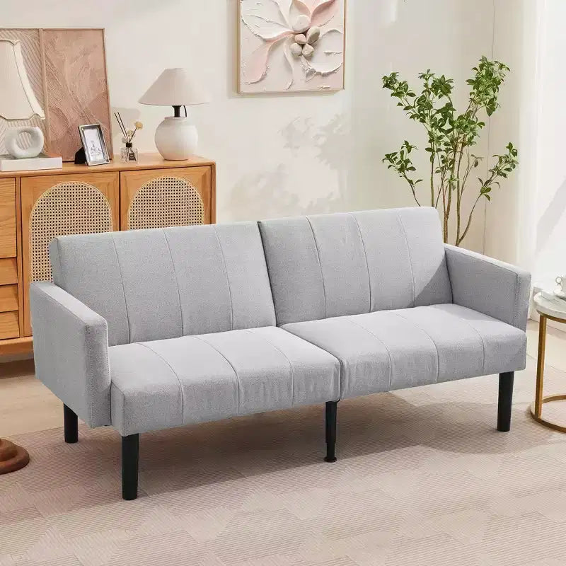75'' Modern Convertible Futon Couch, Upholstered Solid Wood Futon Sofa, Fabric Adjustable Loveseat Sofa for Living Room