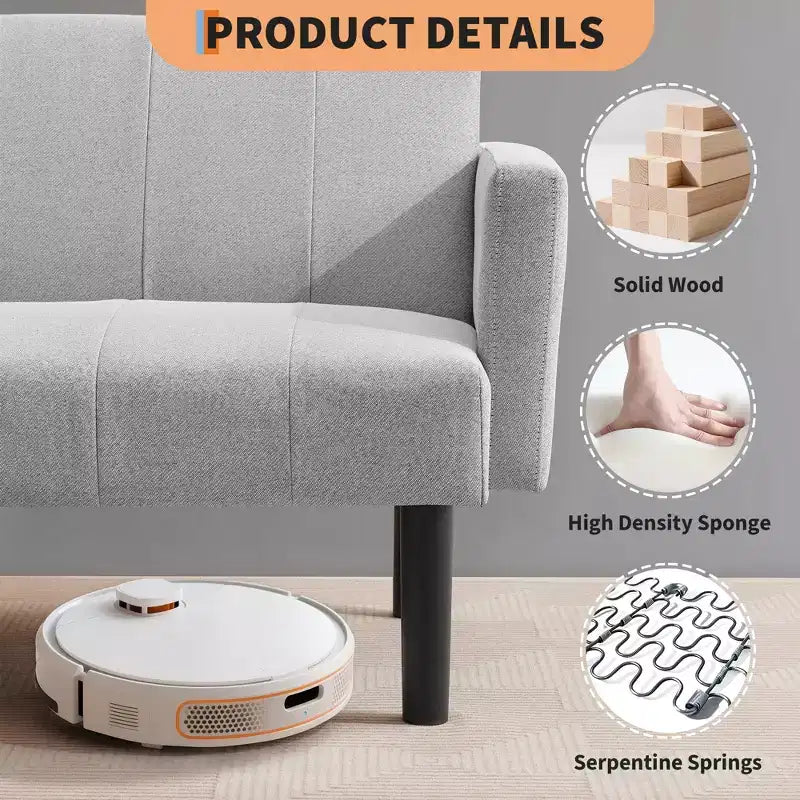 75'' Modern Convertible Futon Couch, Upholstered Solid Wood Futon Sofa, Fabric Adjustable Loveseat Sofa for Living Room
