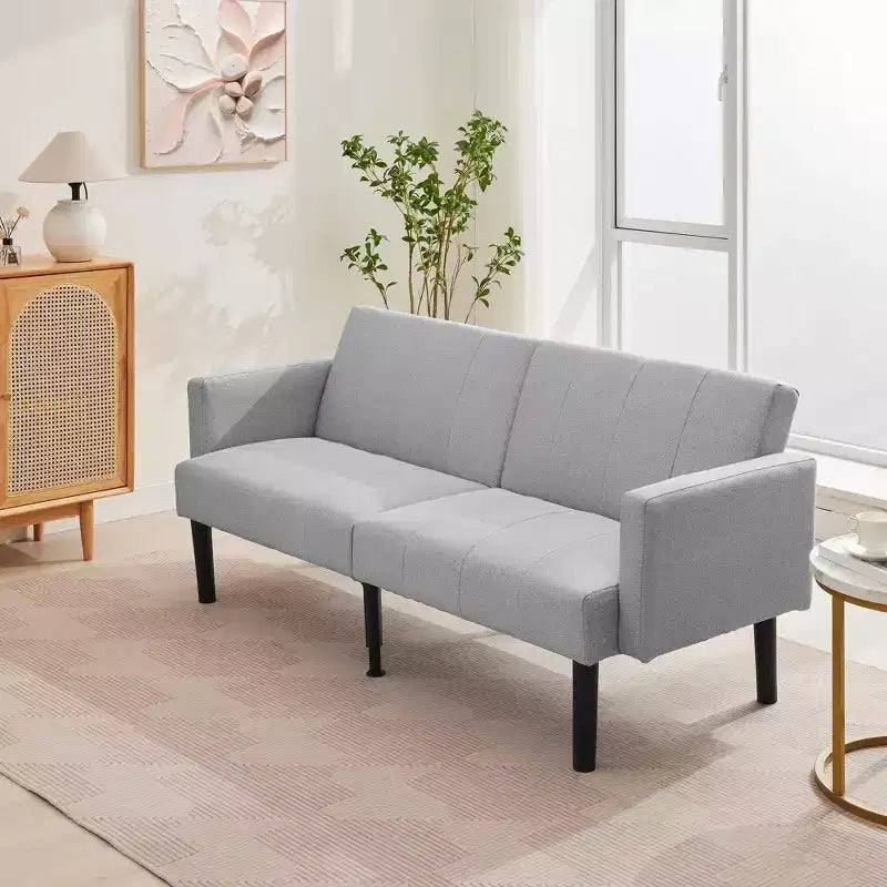 75'' Modern Convertible Futon Couch, Upholstered Solid Wood Futon Sofa, Fabric Adjustable Loveseat Sofa for Living Room
