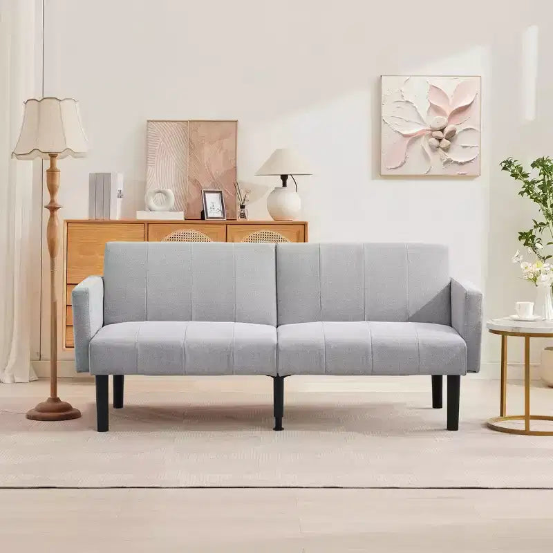75'' Modern Convertible Futon Couch, Upholstered Solid Wood Futon Sofa, Fabric Adjustable Loveseat Sofa for Living Room